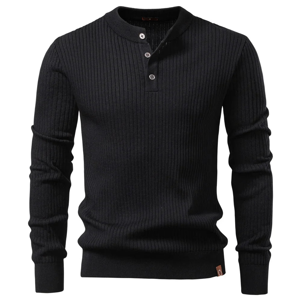Pull en maille côtelée pour hommes avec boutons et manches longues | Valcor Zürich