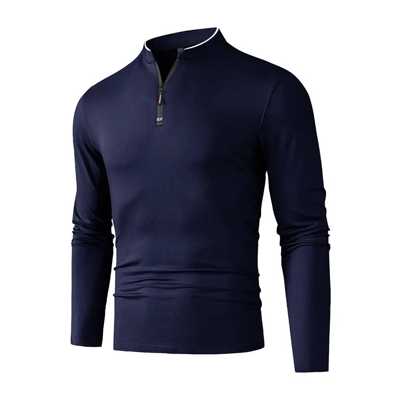 T-shirt à manches longues pour hommes avec col montant et fermeture éclair quart | Valcor Zürich