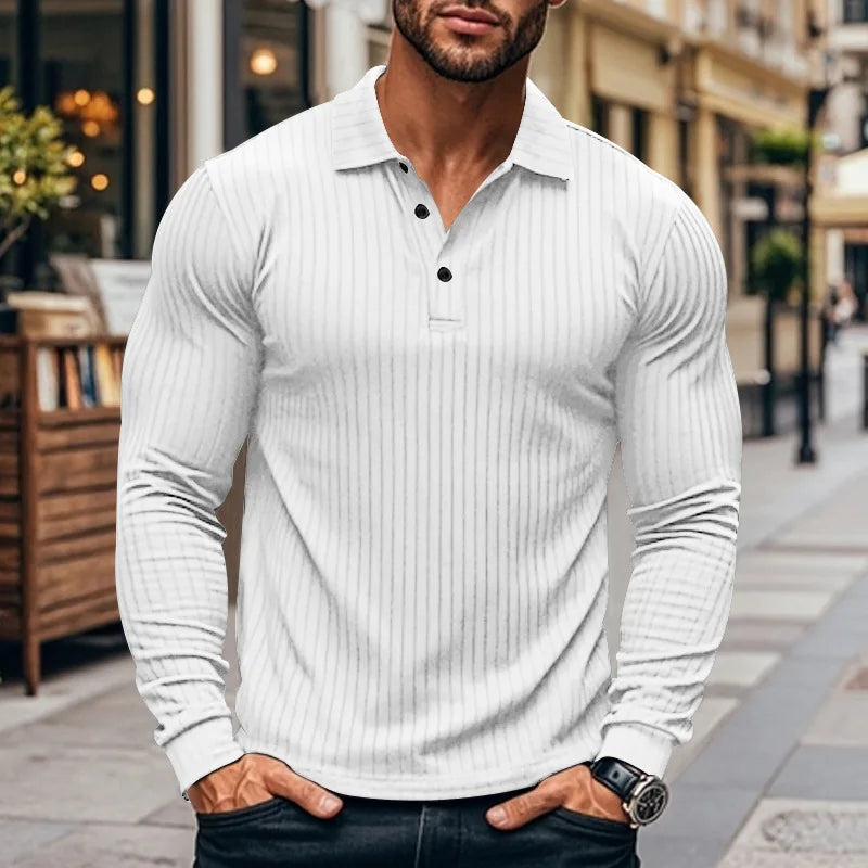 Polo à manches longues pour hommes en maille côtelée avec patte de boutonnage | Valcor Zurich