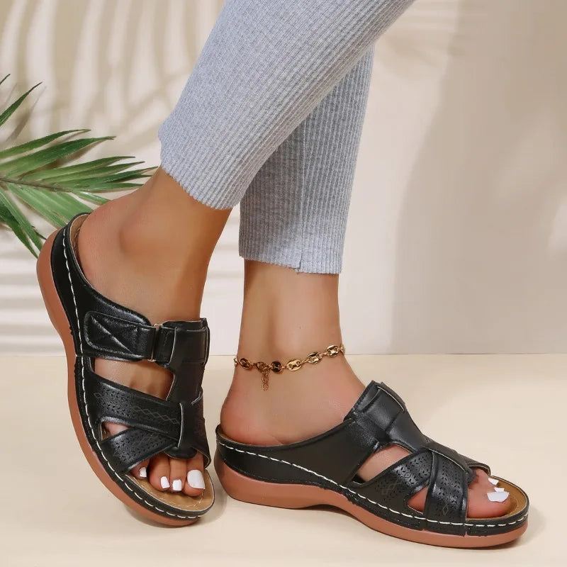 Gaia™ | Sandales à talons compensés orthopédiques vintage pour femmes