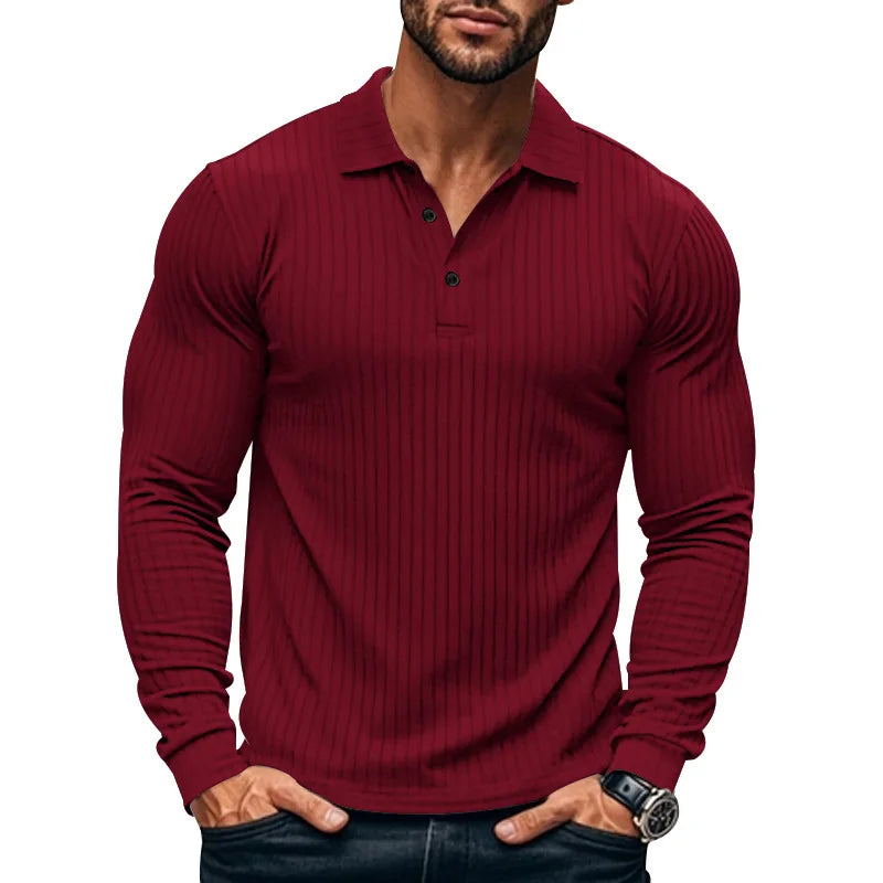 Polo à manches longues pour hommes en maille côtelée avec patte de boutonnage | Valcor Zurich