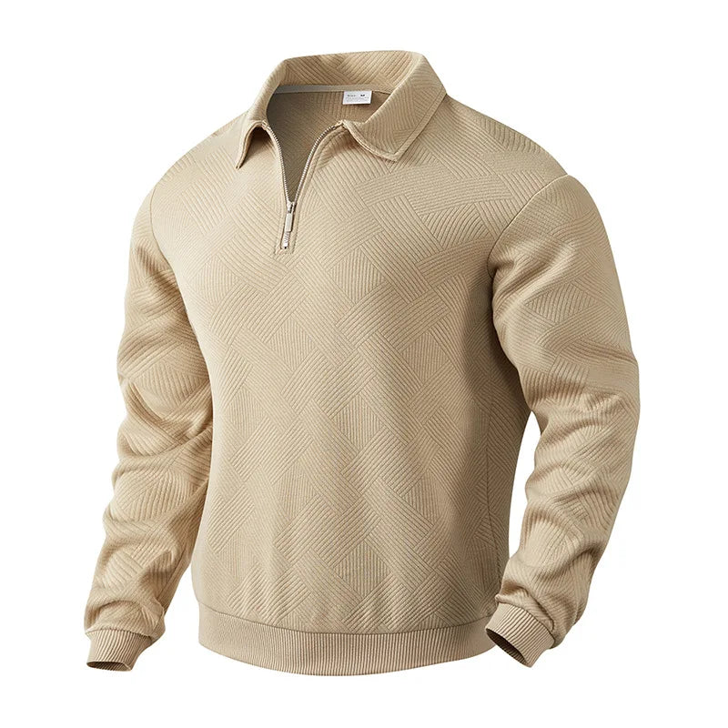 Pull en maille pour hommes avec col polo, motif texturé et fermeture éclair | Valcor Zürich