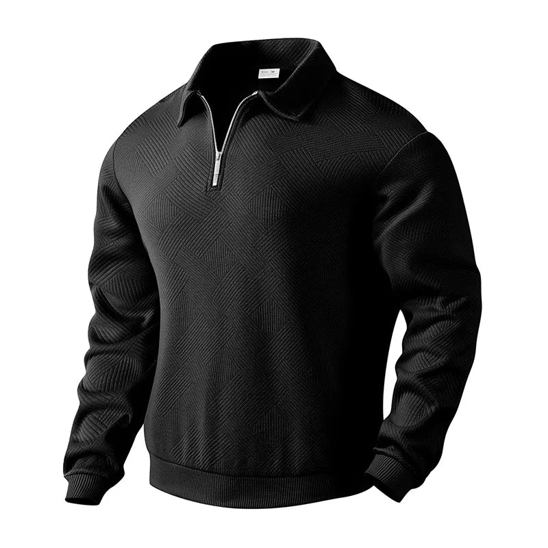 Pull en maille pour hommes avec col polo, motif texturé et fermeture éclair | Valcor Zürich