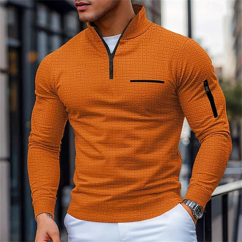 Pull structuré pour hommes avec col montant et fermeture éclair quart de tour | Valcor Zürich