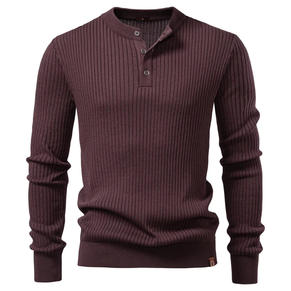 Pull en maille côtelée pour hommes avec boutons et manches longues | Valcor Zürich