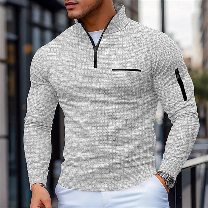 Pull structuré pour hommes avec col montant et fermeture éclair quart de tour | Valcor Zürich