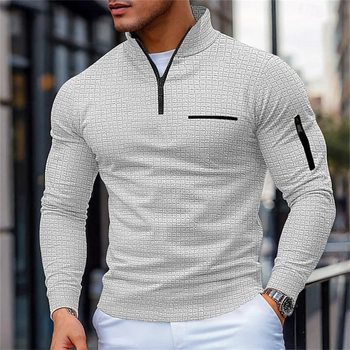 Pull structuré pour hommes avec col montant et fermeture éclair quart de tour | Aveloire Paris