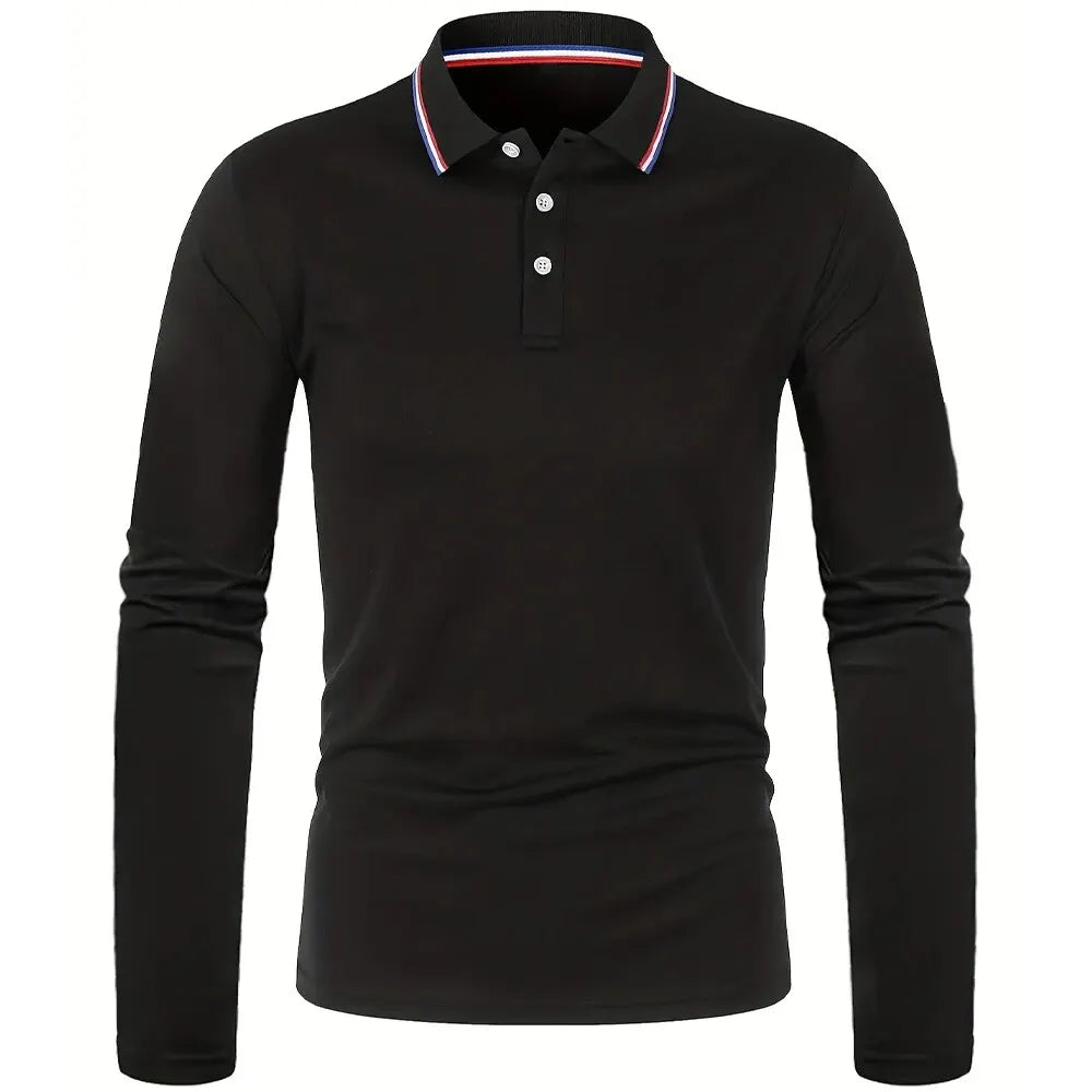 Polo à manches longues pour hommes avec patte de boutonnage et col contrasté | Valcor Zurich