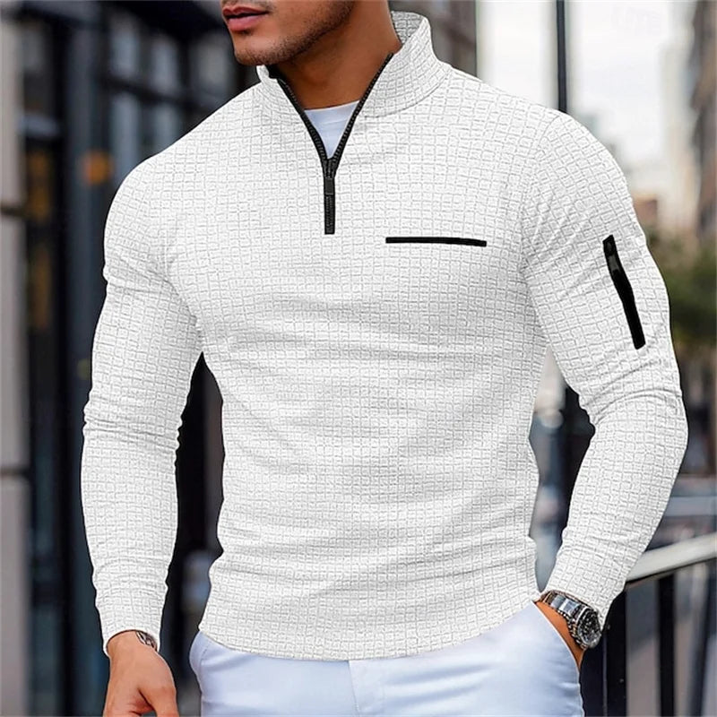 Pull structuré pour hommes avec col montant et fermeture éclair quart de tour | Valcor Zürich