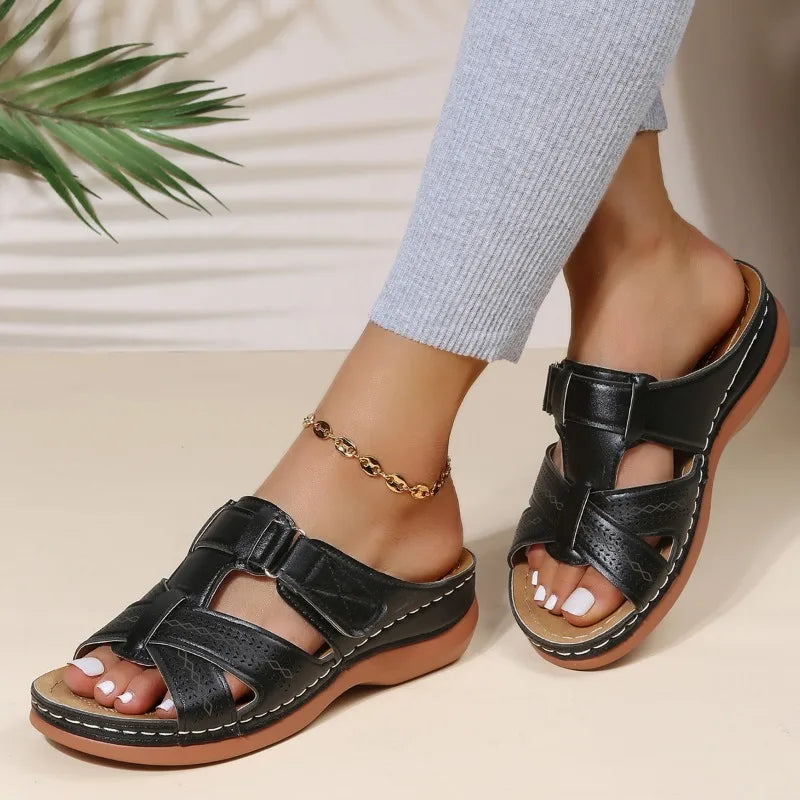 Gaia™ | Sandales à talons compensés orthopédiques vintage pour femmes