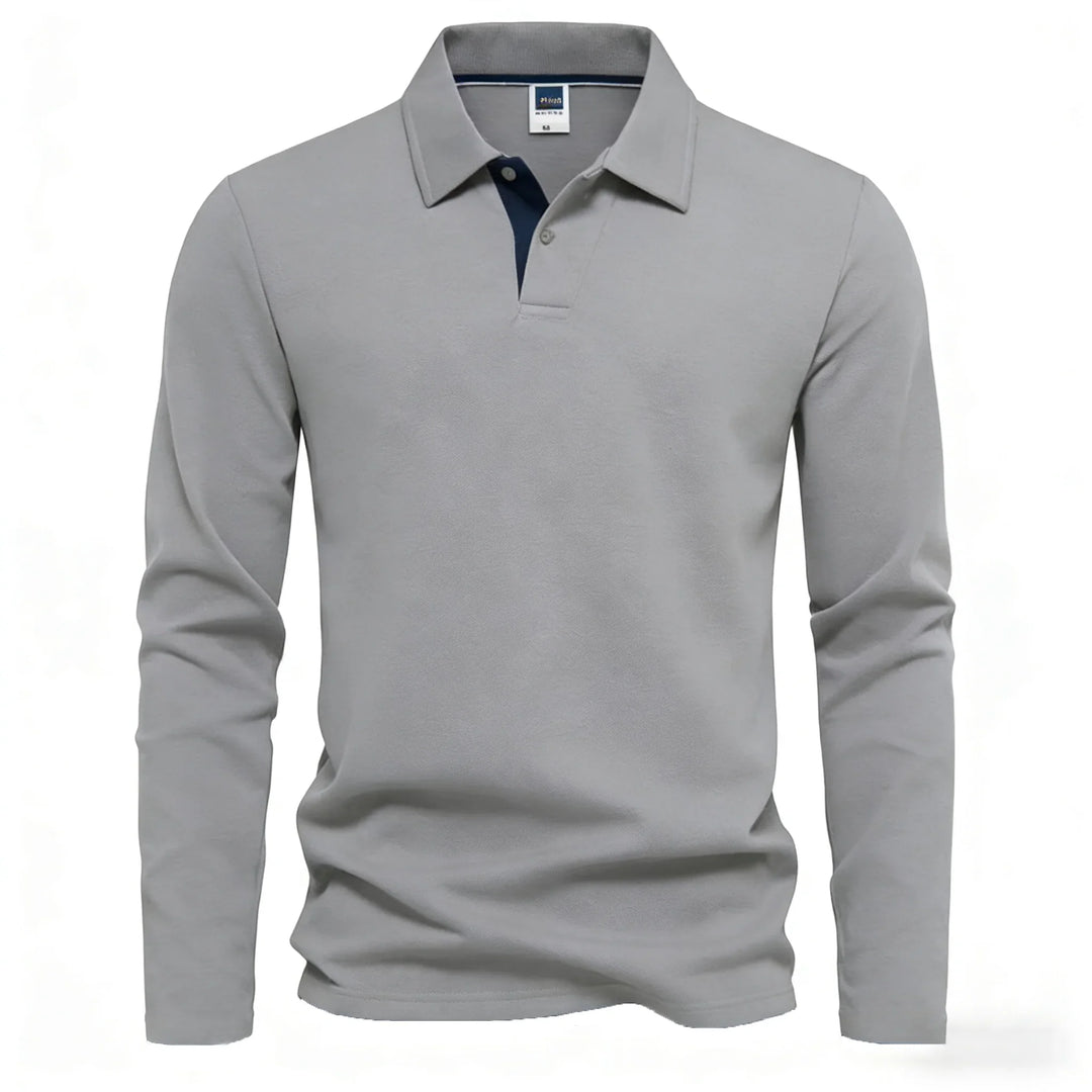Polo à manches longues pour hommes avec patte de boutonnage et détails contrastés | Aveloire Paris