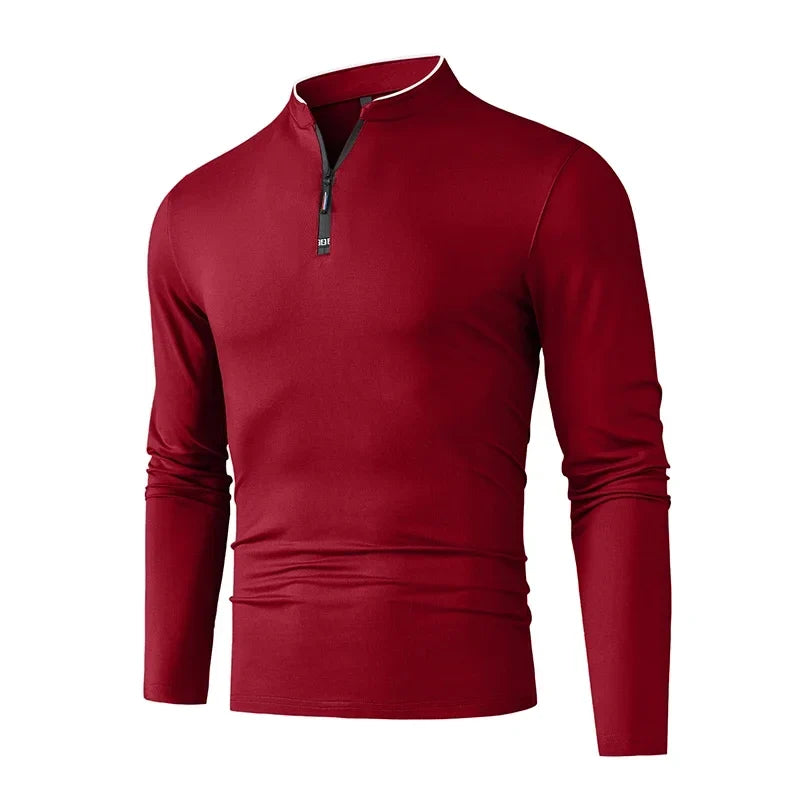 T-shirt à manches longues pour hommes avec col montant et fermeture éclair quart | Valcor Zürich