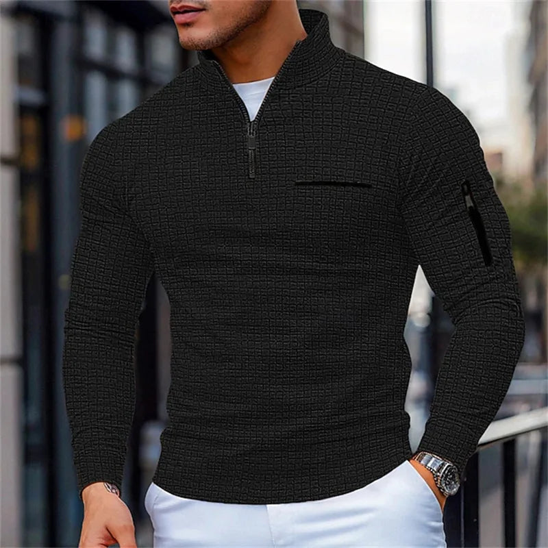 Pull structuré pour hommes avec col montant et fermeture éclair quart de tour | Valcor Zürich
