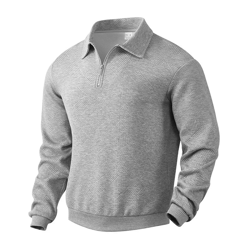 Pull en maille pour hommes avec col polo, motif texturé et fermeture éclair | Valcor Zürich