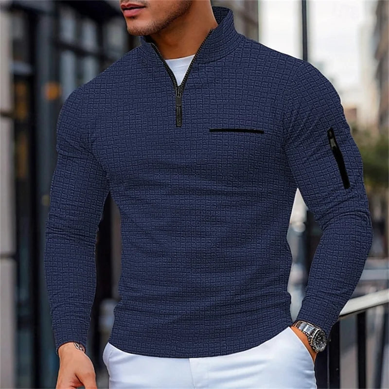 Pull structuré pour hommes avec col montant et fermeture éclair quart de tour | Valcor Zürich