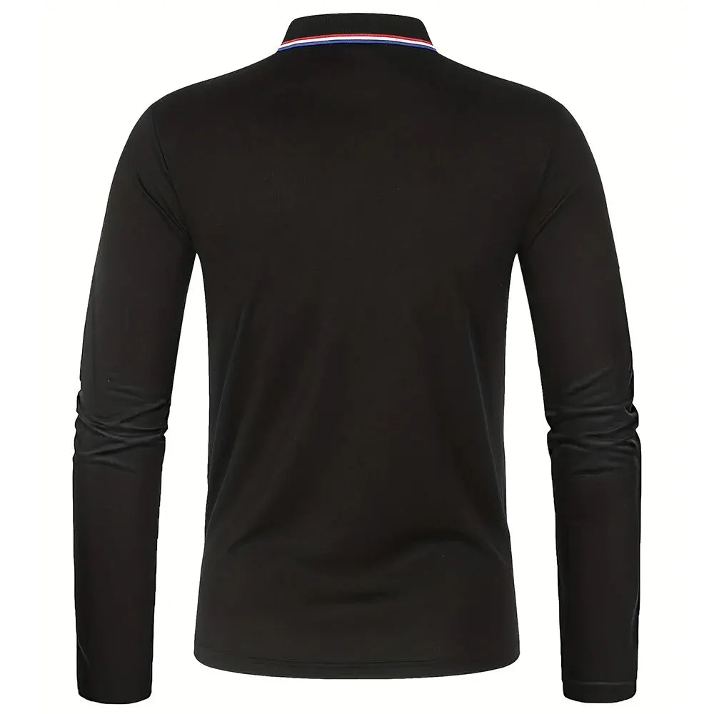Polo à manches longues pour hommes avec patte de boutonnage et col contrasté | Valcor Zurich