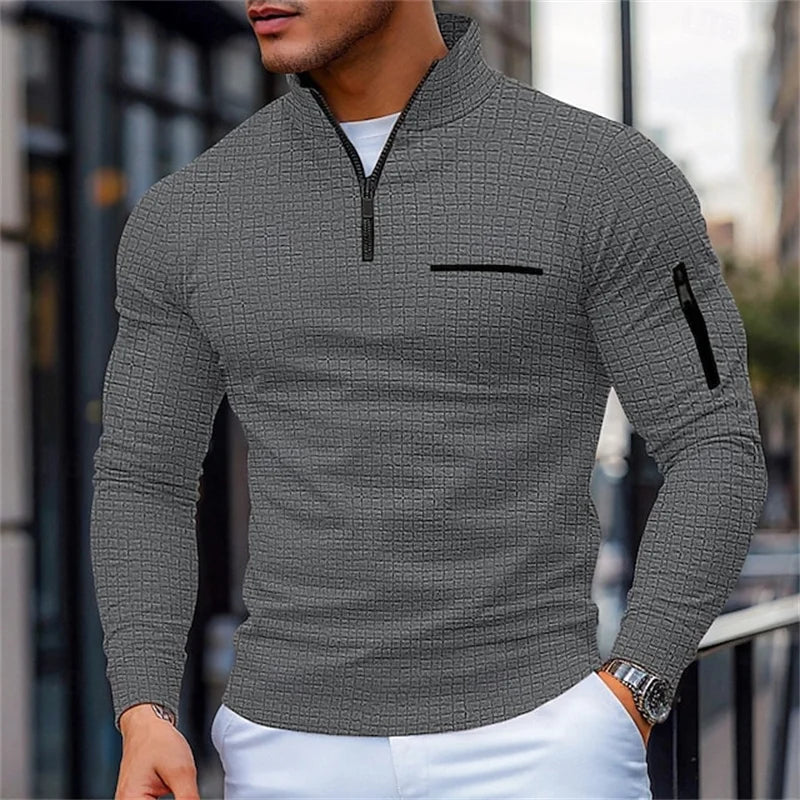 Pull structuré pour hommes avec col montant et fermeture éclair quart de tour | Valcor Zürich