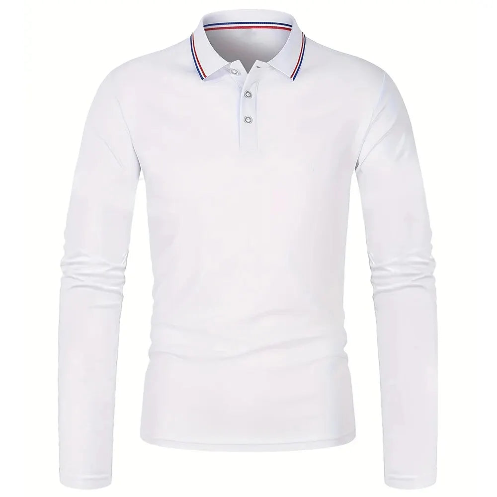 Polo à manches longues pour hommes avec patte de boutonnage et col contrasté | Valcor Zurich