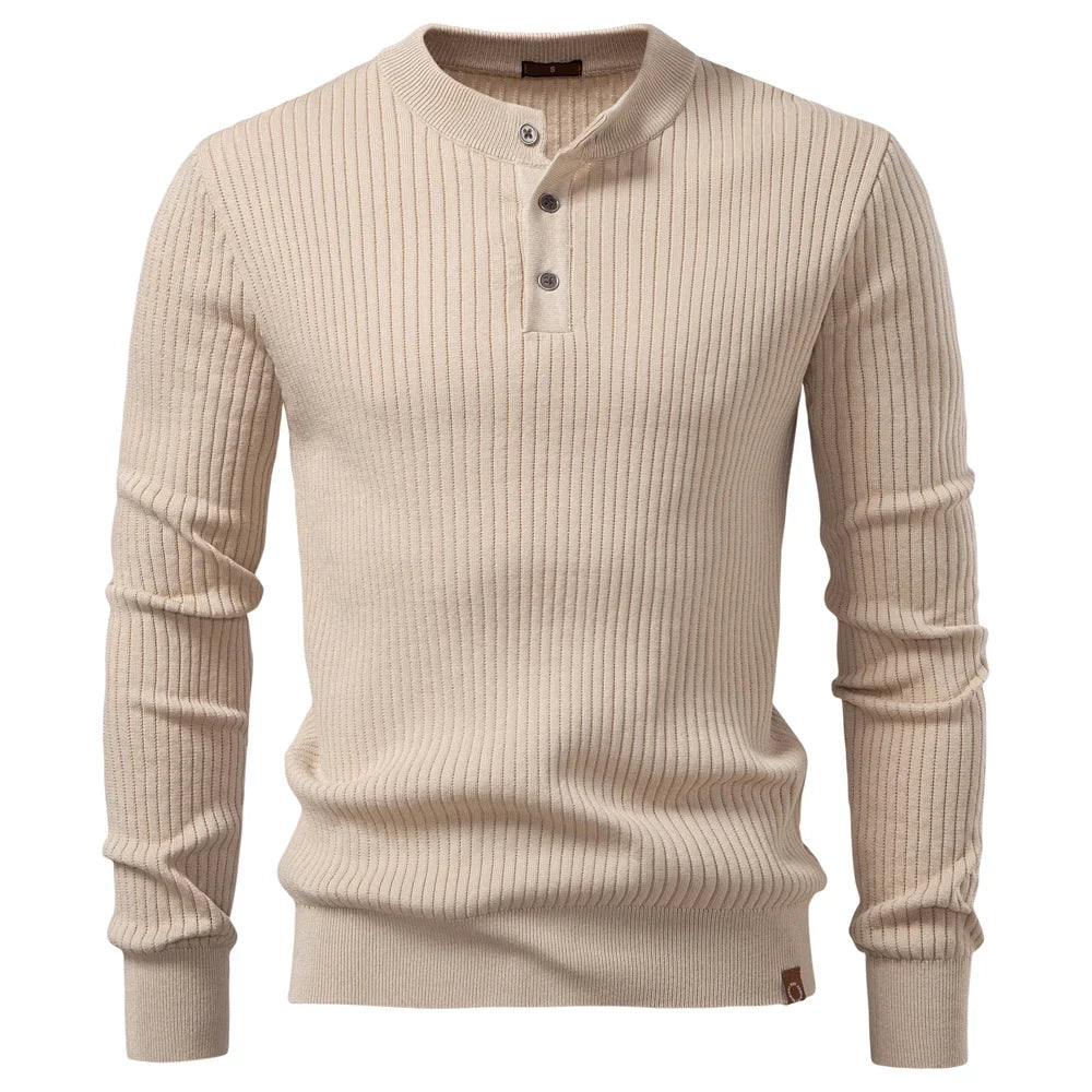 Pull en maille côtelée pour hommes avec boutons et manches longues | Valcor Zürich