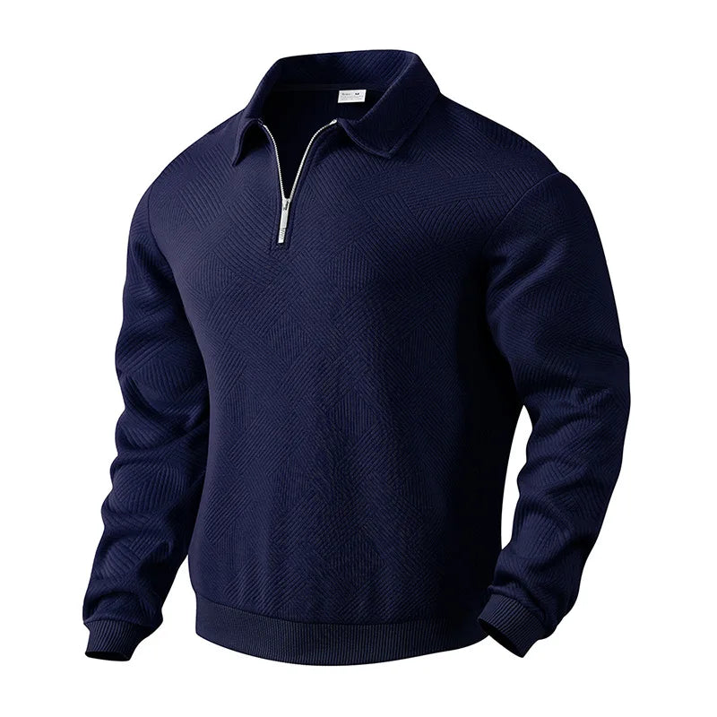 Pull en maille pour hommes avec col polo, motif texturé et fermeture éclair | Valcor Zürich