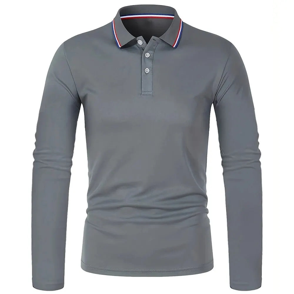 Polo à manches longues pour hommes avec patte de boutonnage et col contrasté | Valcor Zurich