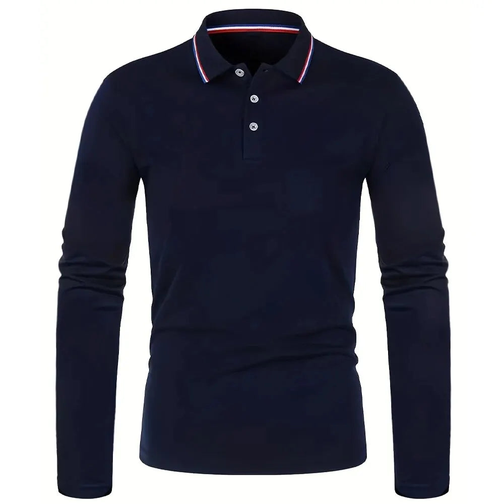 Polo à manches longues pour hommes avec patte de boutonnage et col contrasté | Valcor Zurich
