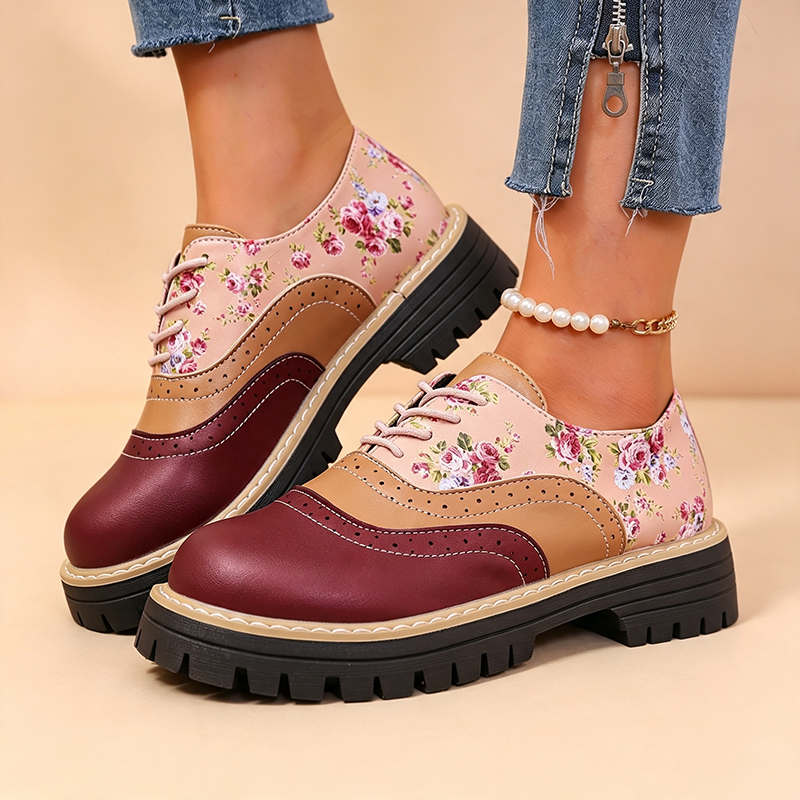 Abigail | Chaussures à lacets vintage à plateforme florale