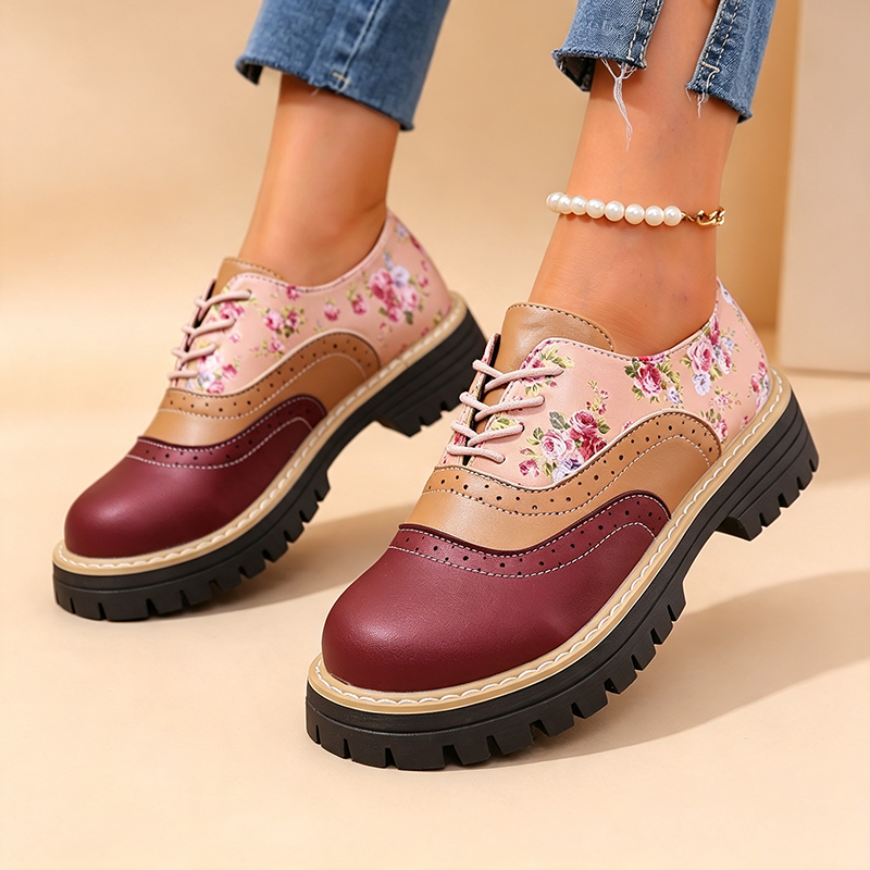 Abigail | Chaussures à lacets vintage à plateforme florale