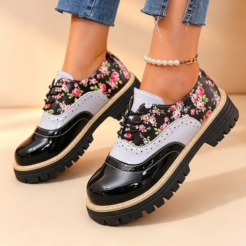Abigail | Chaussures à lacets vintage à plateforme florale