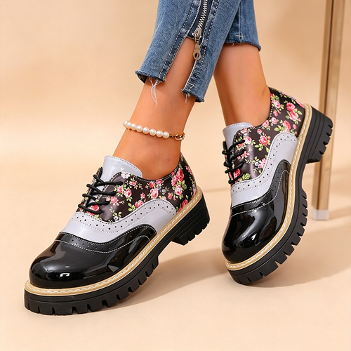 Abigail | Chaussures à lacets vintage à plateforme florale