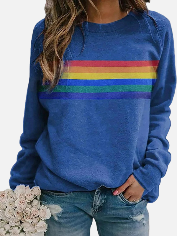 Helle | Sweat-shirt avec des rayures arc-en-ciel, col rond