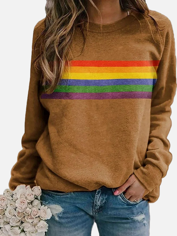 Helle | Sweat-shirt avec des rayures arc-en-ciel, col rond