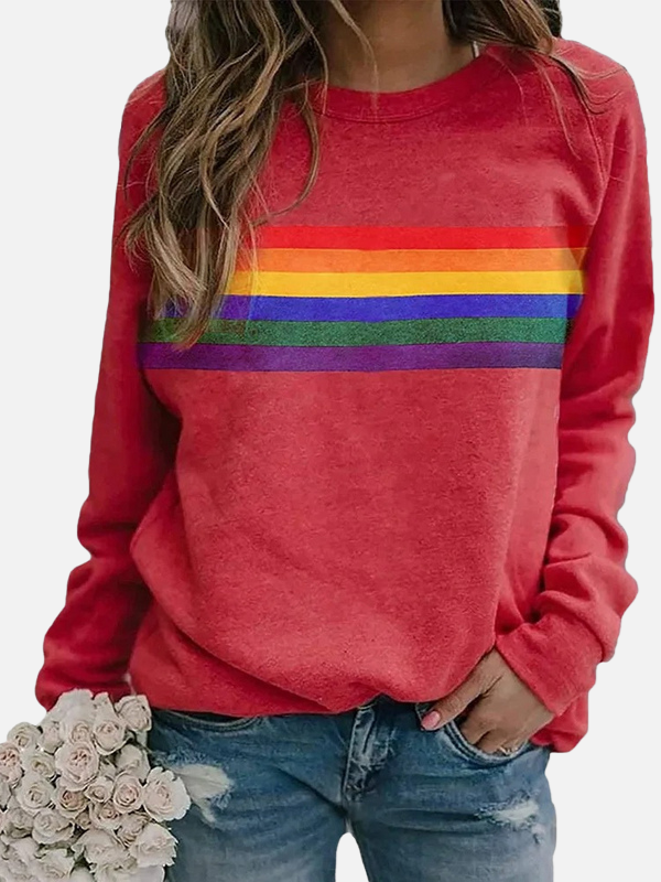 Helle | Sweat-shirt avec des rayures arc-en-ciel, col rond