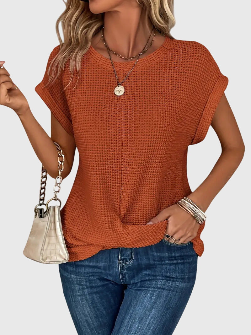 Pia | Blouse en maille gaufrée avec col rond