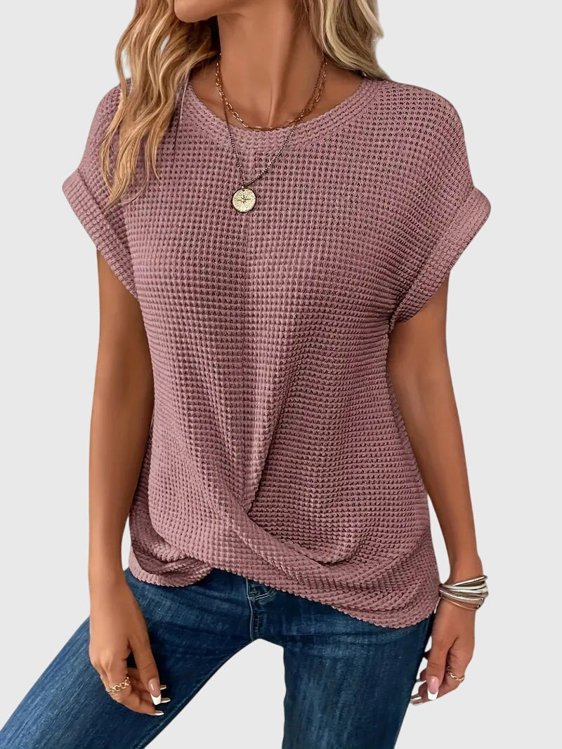 Pia | Blouse en maille gaufrée avec col rond