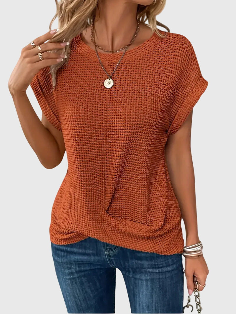 Pia | Blouse en maille gaufrée avec col rond