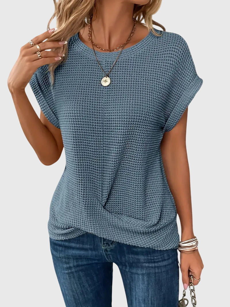 Pia | Blouse en maille gaufrée avec col rond