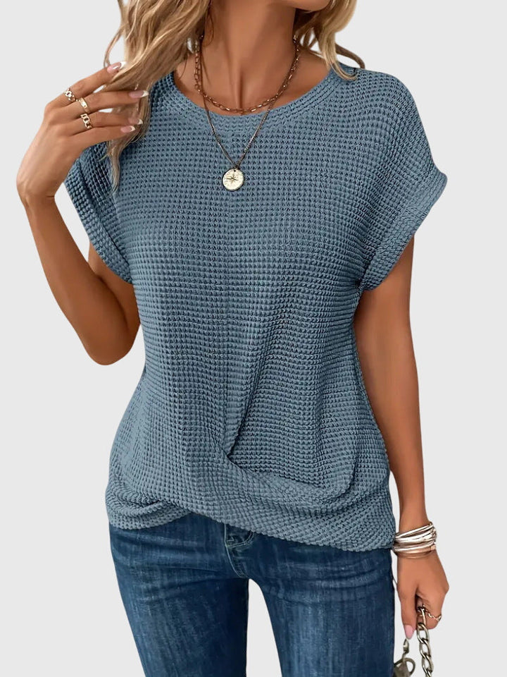 Pia | Blouse en maille gaufrée avec col rond