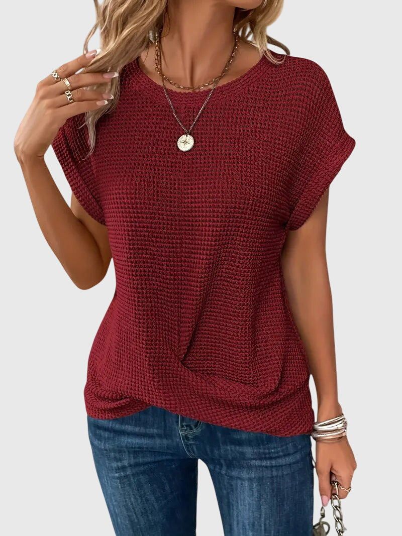 Pia | Blouse en maille gaufrée avec col rond