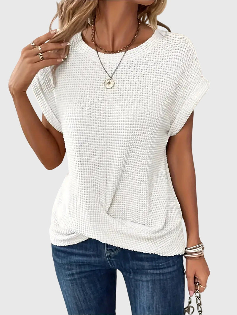 Pia | Blouse en maille gaufrée avec col rond