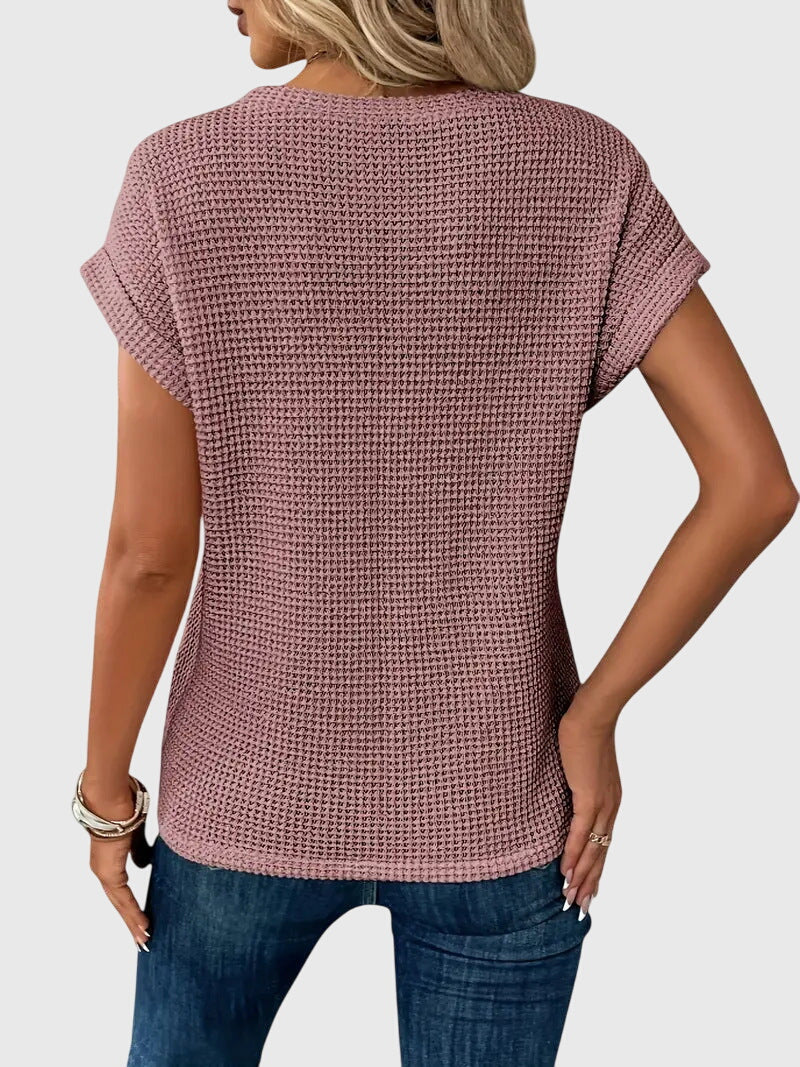 Pia | Blouse en maille gaufrée avec col rond