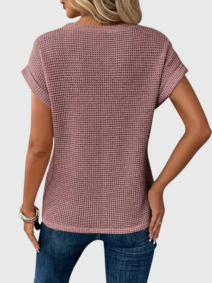 Pia | Blouse en maille gaufrée avec col rond