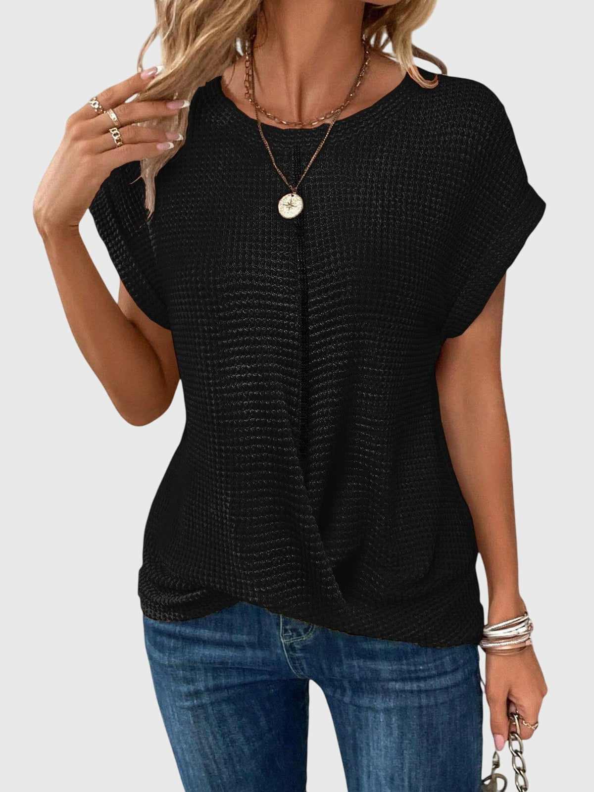 Pia | Blouse en maille gaufrée avec col rond