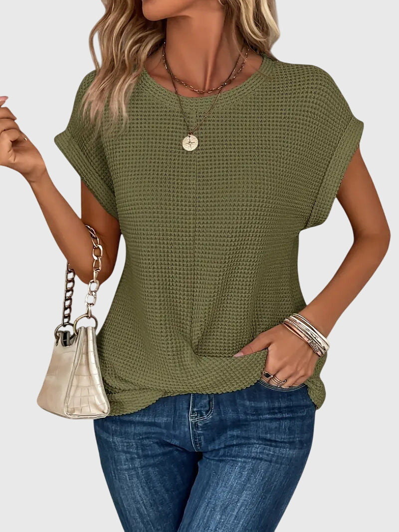 Pia | Blouse en maille gaufrée avec col rond