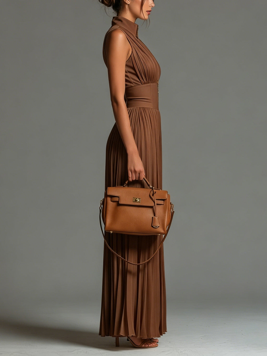 Combinaison Zsófia | Tuta en chiffon plissé couleur caramel