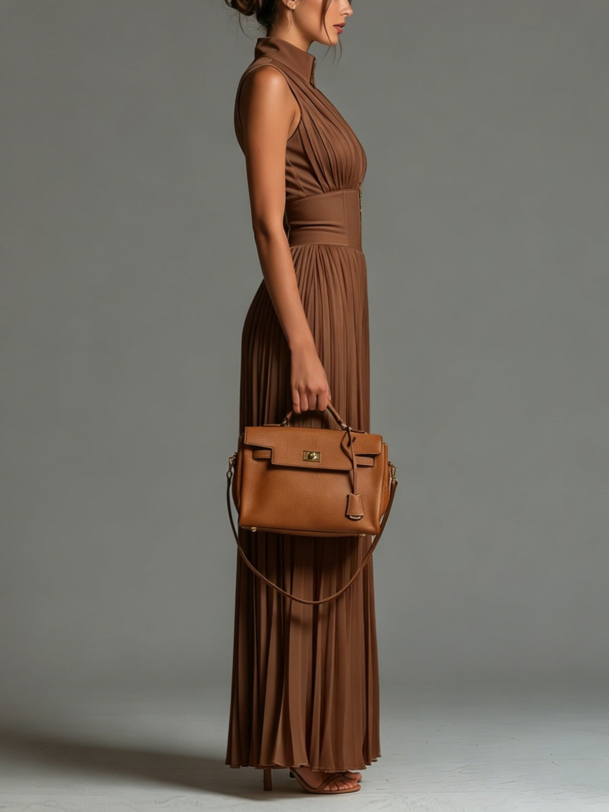 Combinaison Zsófia | Tuta en chiffon plissé couleur caramel