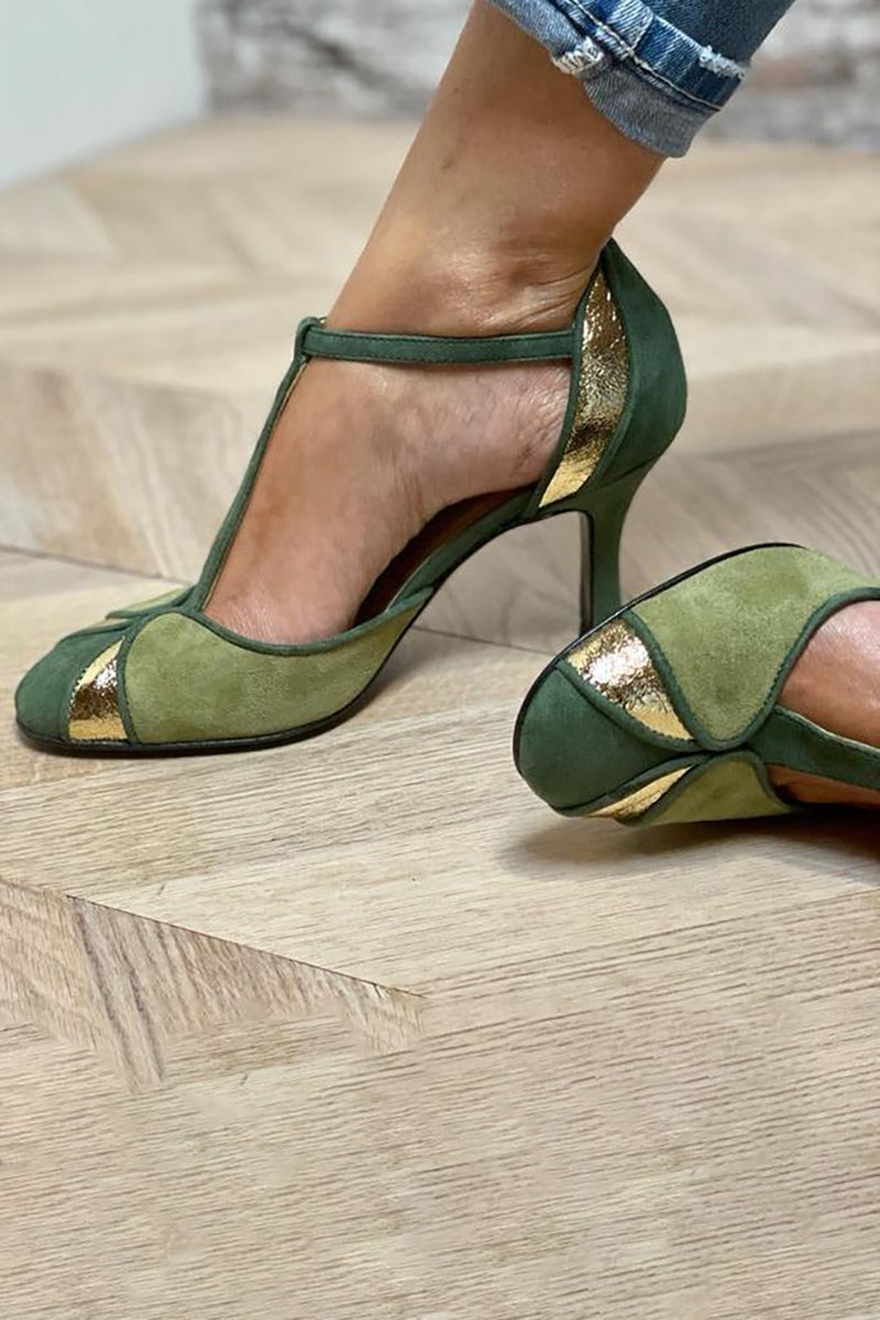 Carley™ - Talons Hauts T-Strap Patchwork