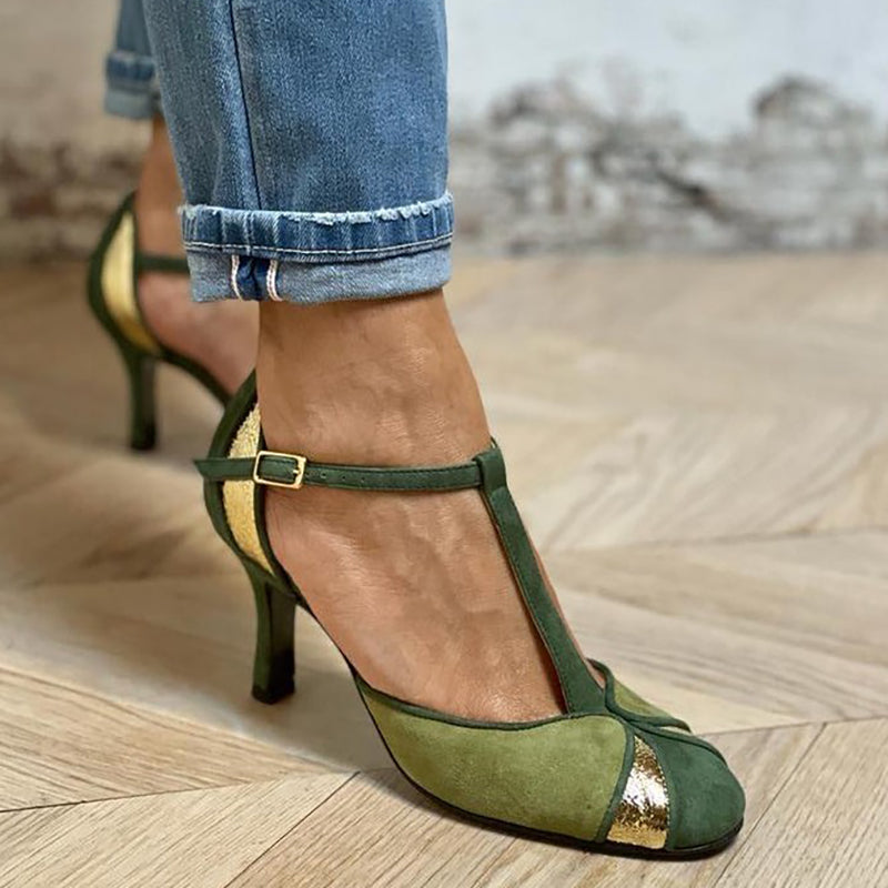 Carley™ - Talons Hauts T-Strap Patchwork