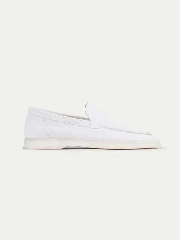Mocassin en daim classique Perle blanche