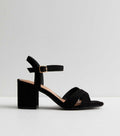 Largeur Ajustement Sandales à Talons Bloc en Velours Noir 2 Pièces | New Look